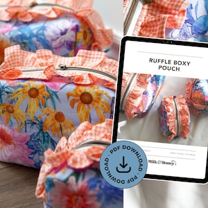 Ruffle Boxy Makeup Bag PDF Sewing Pattern: Beginner-Friendly Tutorial (3 Sizes)