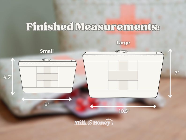Finished sizes for the medical bag sewing pattern