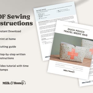A sample of the written instructions for how to sew the ouch pouch travel medical bag