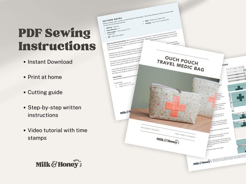 A sample of the written instructions for how to sew the ouch pouch travel medical bag