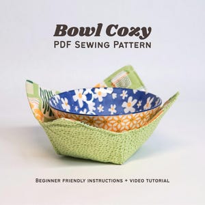 Reversible Soup Bowl Cozy Pattern, 2 Sizes with Video Tutorial – Beginner Friendly PDF Sewing Pattern
