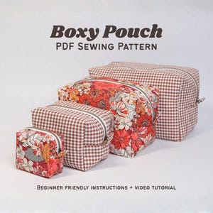 Boxy Pouch Sewing Pattern PDF: 4 Sizes, Quilted Makeup Bag, Beginner Friendly