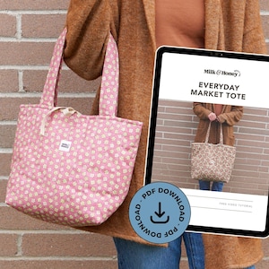 Everyday Tote Bag Sewing Pattern PDF | Quilted Bow Tote to Sew | Beginner Digital Download with Video Tutorial