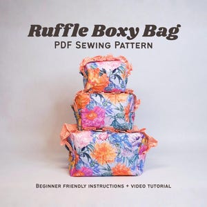 Ruffle Boxy Makeup Bag PDF Sewing Pattern: Beginner-Friendly Tutorial (3 Sizes)