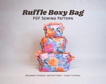 Ruffle Boxy Makeup Bag PDF Sewing Pattern: Beginner-Friendly Tutorial (3 Sizes)