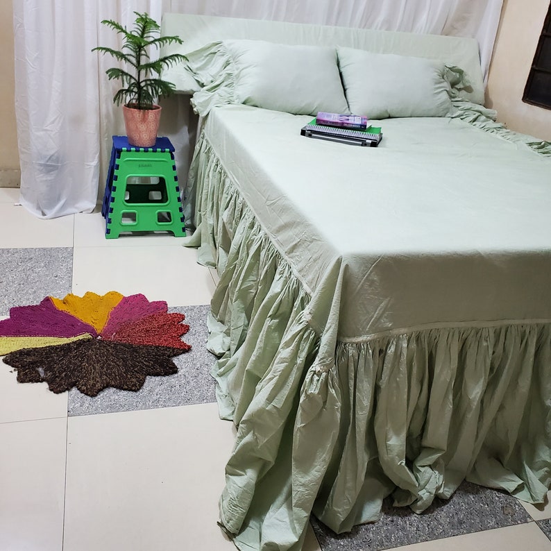 French Linen Ruffle Bedskirt,washed Linen Floral Bedskirt,ruffle