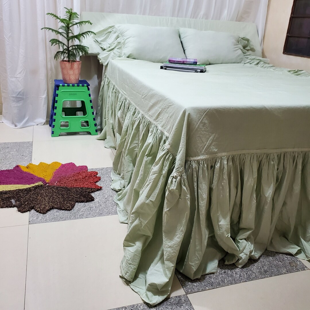 French Linen Ruffle Bedskirt,washed Linen Floral Bedskirt,ruffle