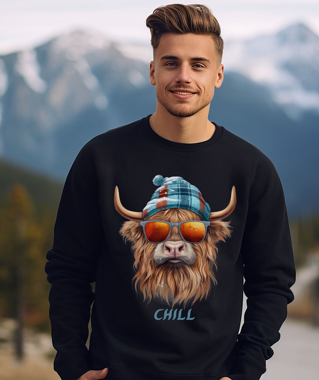 Highland Cow Sweatshirt Higland Cattle Chill Sweater Christmas Sweater