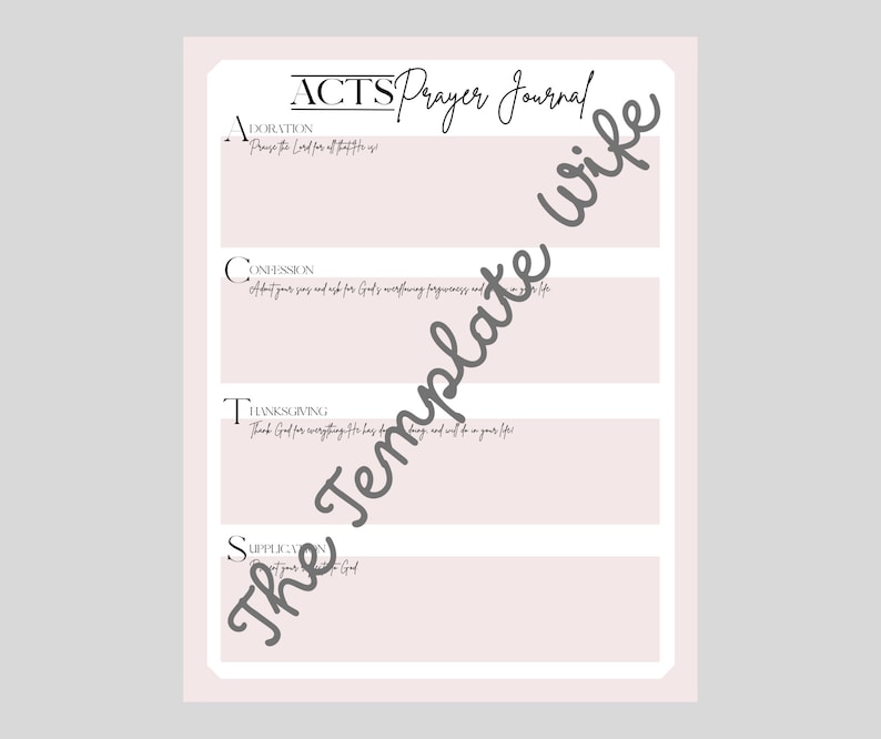 ACTS Prayer Journal Printable, Prayer Journal Template, ACTS Prayer