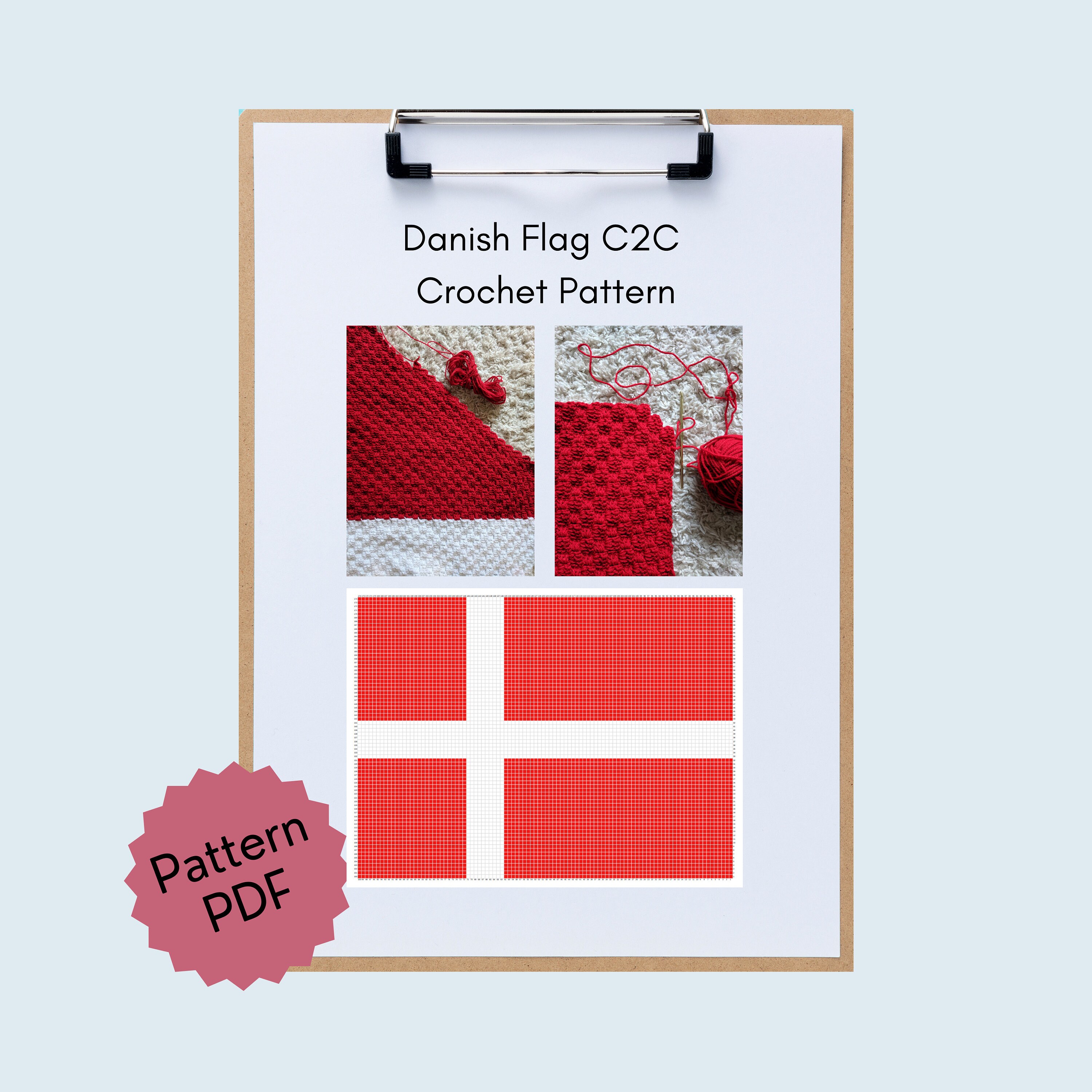 Dänische Flagge C2C Häkelanleitung