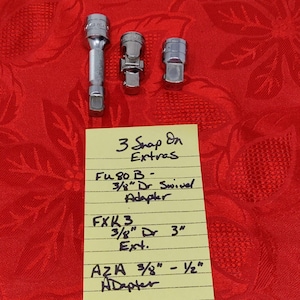 Snap-on FU80B A2A FXK3 3/8&quot; Drive Swivel Socket Adapter Extension Chrome