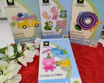 Lot de 4 cartouches Cricut Accent Essentials Critter Going Places Cindy Loo, chouette cochon