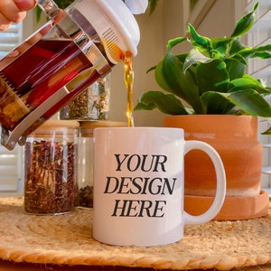Video Mockup Drag and Drop for Canva 11oz White Coffee Mug for Printify Print On Demand or Sublimation Png
