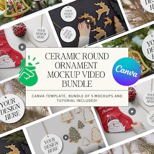Ceramic Porcelain Round Circle Ornament Mockup for Printify Video Mockup Drag and Drop for Canva Sublimation Ornament Mockup Double Sided