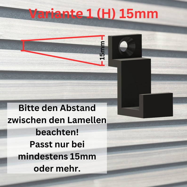 Garderobenhaken für Akustikpaneel zum Aufhängen von Jacken und Kleidung 4er Set Wandmontage mit Bohrung Sondermaß möglich Variante 1 (H) 15mm