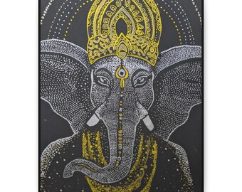 Impresión artística en lienzo con retrato de Ganesh, diseño original