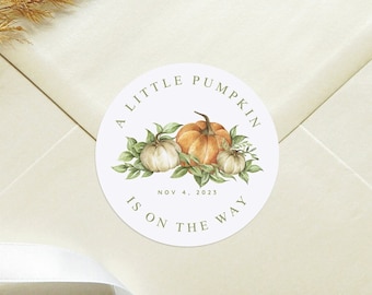 A little pumpkin is on the way, baby shower/ baby announcement sticker/label/decal