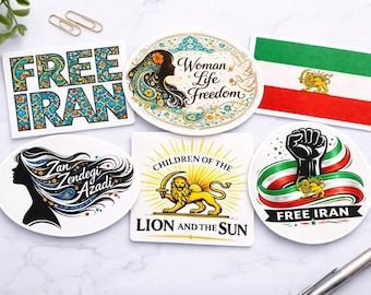 Free Iran Sticker | Woman Life Freedom, Zan Zendegi Azadi | Lion Sun Persian Art Decal