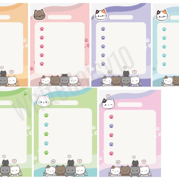 DIGITAL/ PRINTABLE 7 different Designs/ A6 Daily Planner/Cats/Kitten/Colours