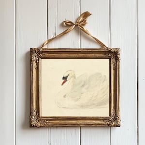 Impresión de cisne coqueto, arte cottagecore, decoración de habitación coqueta, ilustración de cisne vintage, balletcore, cascanueces, descarga digital