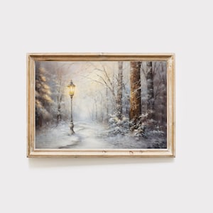 Laternenpfahl und Wald Kunstdruck, Winter Wandkunst, Winterwald Kunst, Buchecke, Leseecke Dekor, Printable digitaler Download