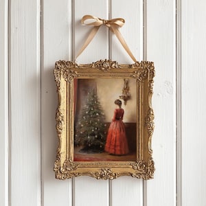 Victorian Christmas tree art print, Holiday Wall Art, christmas hosting decor,  little women, Printable digital download