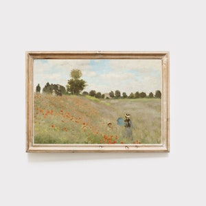 Monet poppy field art painting, cottagecore art, farmhouse decor, vintage oil painting, english countryside art, digital download
