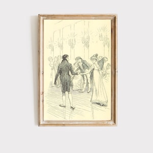 Pride and Prejudice art print, vintage book illustration, book nook, cottagecore art, coquette room decor, Jane Austen, digital download