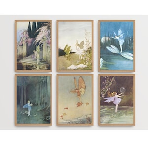 Fairy illustration gallery wall art set, Ida Rentoul Outhwaite art, fairycore decor, whimsigoth decor, fairy nursery art, digital download