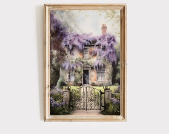 Bridgerton wisteria house inspired art print, Book nook decor, Bridgerton art, digital download