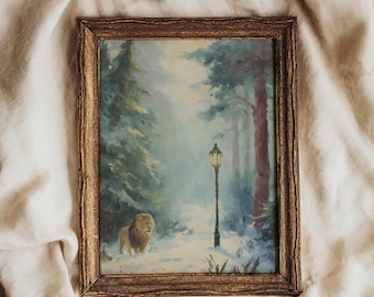 Lámina artística de Narnia: Aslan y farola: Escena de bosque invernal (Descarga digital)