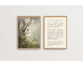 Pride and Prejudice inspired art. Elizabeth Bennet, book nook. Jane Austen gifts. Cottagecore art, book nook decor. Digital downloads