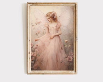 Feen Blumen Kunstdruck, vintage Wanddekor, kleine Mädchenzimmer Dekor, Blumen Fee, printable digitaler Download