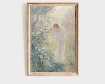 Vintage fairycore oil painting art print,Coquette decor, whimsical wall decor, cottagecore art, nursery wall art, printable digital download
