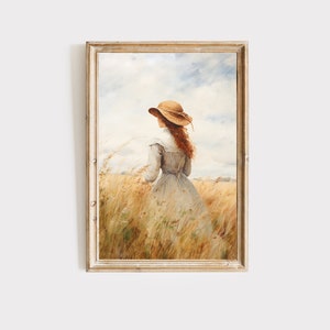 Lámina artística de Ana de las Tejas Verdes. Decoración de pared de estilo rural. Anne Shirley Kindred Spirits. Pintura al óleo, Niña de jengibre, descarga digital