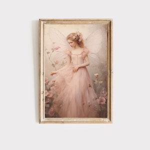 Whimsical nursery fairy art print, vintage wall decor, little girls room decor, flower fairy, printable digital download