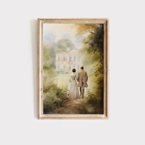 Pride and Prejudice art print, Cottagecore wall decor, Elizabeth Bennet and Mr Darcy. Jane Austen Gifts, Printable digital download