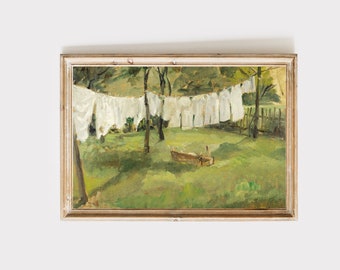 Vintage Clothesline Art Print: Cottagecore Farmhouse Decor (Digital Download)