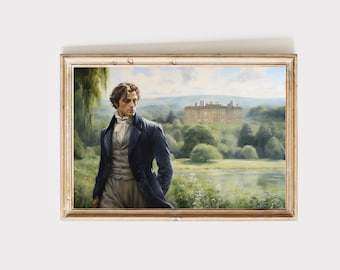 Mr Darcy pride and prejudice art print. Cottagecore wall decor. digital download. Jane Austen gifts. Dark Academia