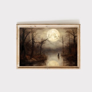 Halloween Witch Art Print, Autumn Decor, Vintage Style, Dark Academia, Moody, Gift. Oil painting inspired. Digital download. image 1