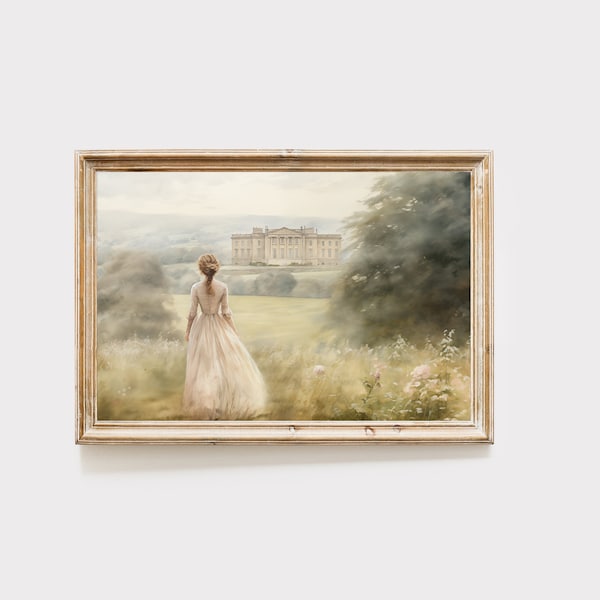 Pride and Prejudice Pemberley manor art print, Cottagecore wall decor, book nook decor, booknook, Jane Austen Gifts, Digital download