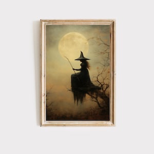 Halloween witch art print, dark academia wall decor, spooky witch, Printable digital download