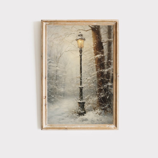 Narnia lamppost art print, Narnia poster, Oil painting wall decor, C S Lewis, Printable digital download