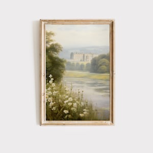 Orgulho e Preconceito Pemberley manor art print, decoração de parede Cottagecore, Elizabeth Bennet, presentes de Jane Austen, download digital para impressão