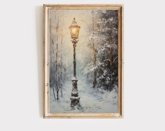 Narnia lamppost art print, Narnia poster, Oil painting wall decor, C S Lewis, book nook decor, Printable digital download