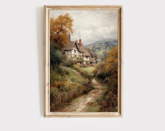 Autumn English Countryside Art Print, english cottage gallery wall , Cottagecore Decor, Dark Academia Wall Art, Digital printable download