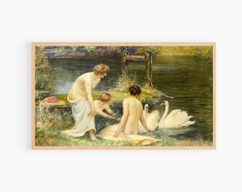 Coquette art SAMSUNG FRAME TV art - Renaissance swan art, coquette room decor, cottagecore art, fairycore, rococo, digital download