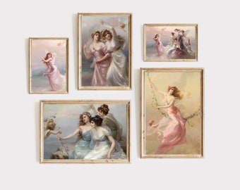 Coquette collage art gallery set, renaissance dress, rococo art, mythology, edourad bisson, coquette room decor, printable digital downloads