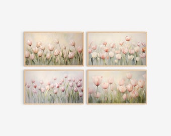 Spring tulip collection SAMSUNG TV FRAME art - coquette room decor, floral tv art, cottagecore decor, pastel spring art, digital download