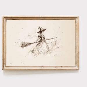 Vintage Halloween Witch Sketch Art Print: Spooky Fall Hosting Decor (Digital Download